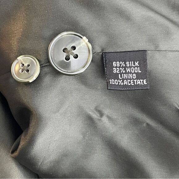 Linda Allard Ellen Tracy Green Silk Berry Print Button Up Blazer Size 10 - Picture 12 of 16